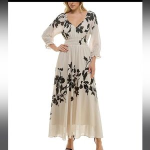 Taylor Floral Print Chiffon V-Neck Long Sleeve Fit & Flare Dress NWT size 10